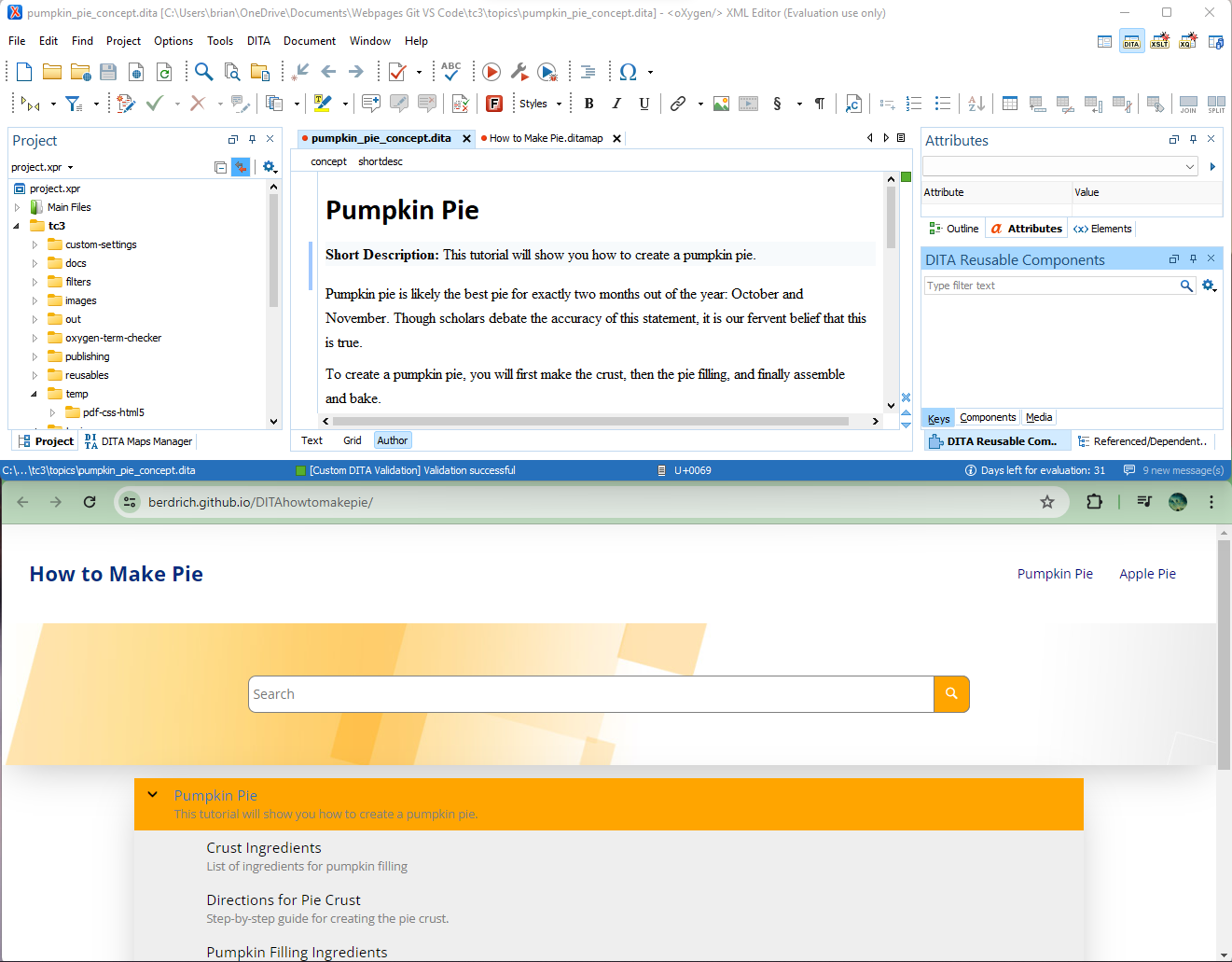 The How to Make Pie site alongside its oXygen file.